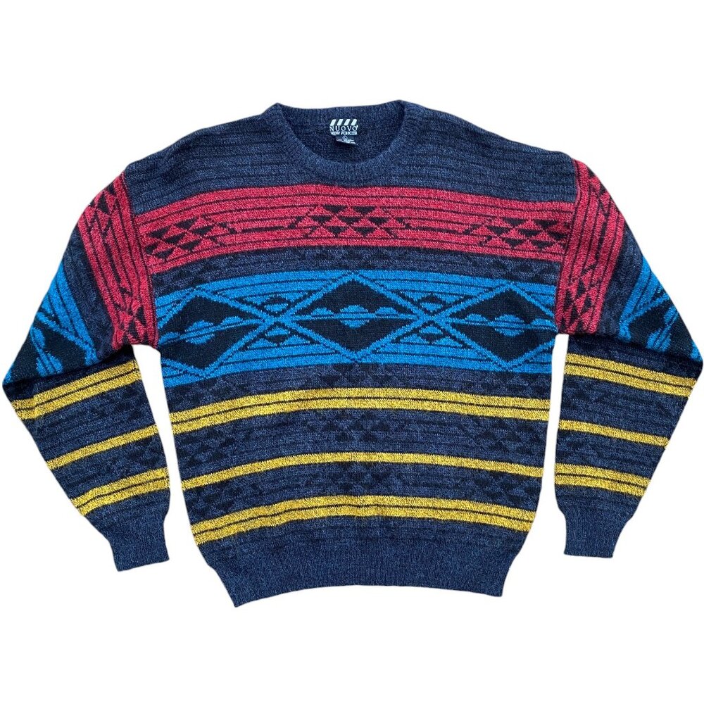 Vintage Nuovo Wool Blend Grandpa Sweater Southwestern Retro 80s 90s Colorblock-L